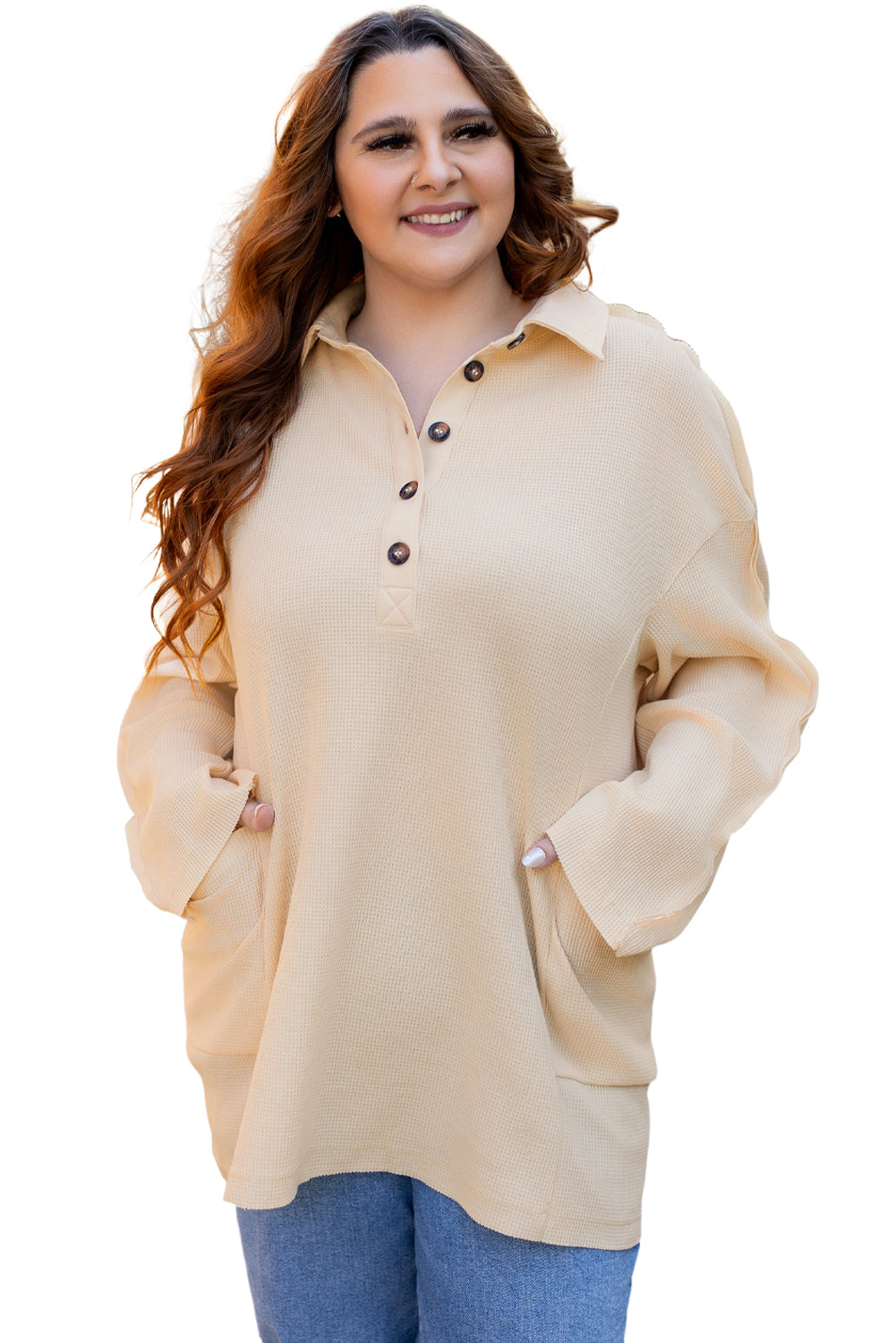 Beth Waffle Knit Henley Tunic Top