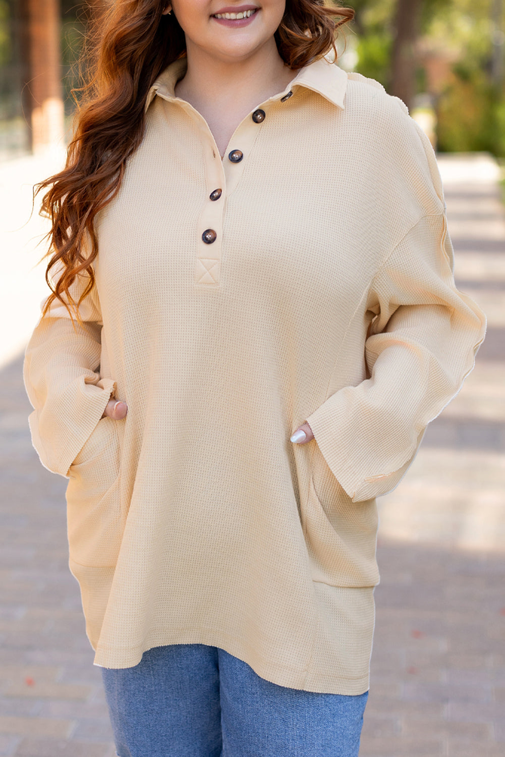 Beth Waffle Knit Henley Tunic Top