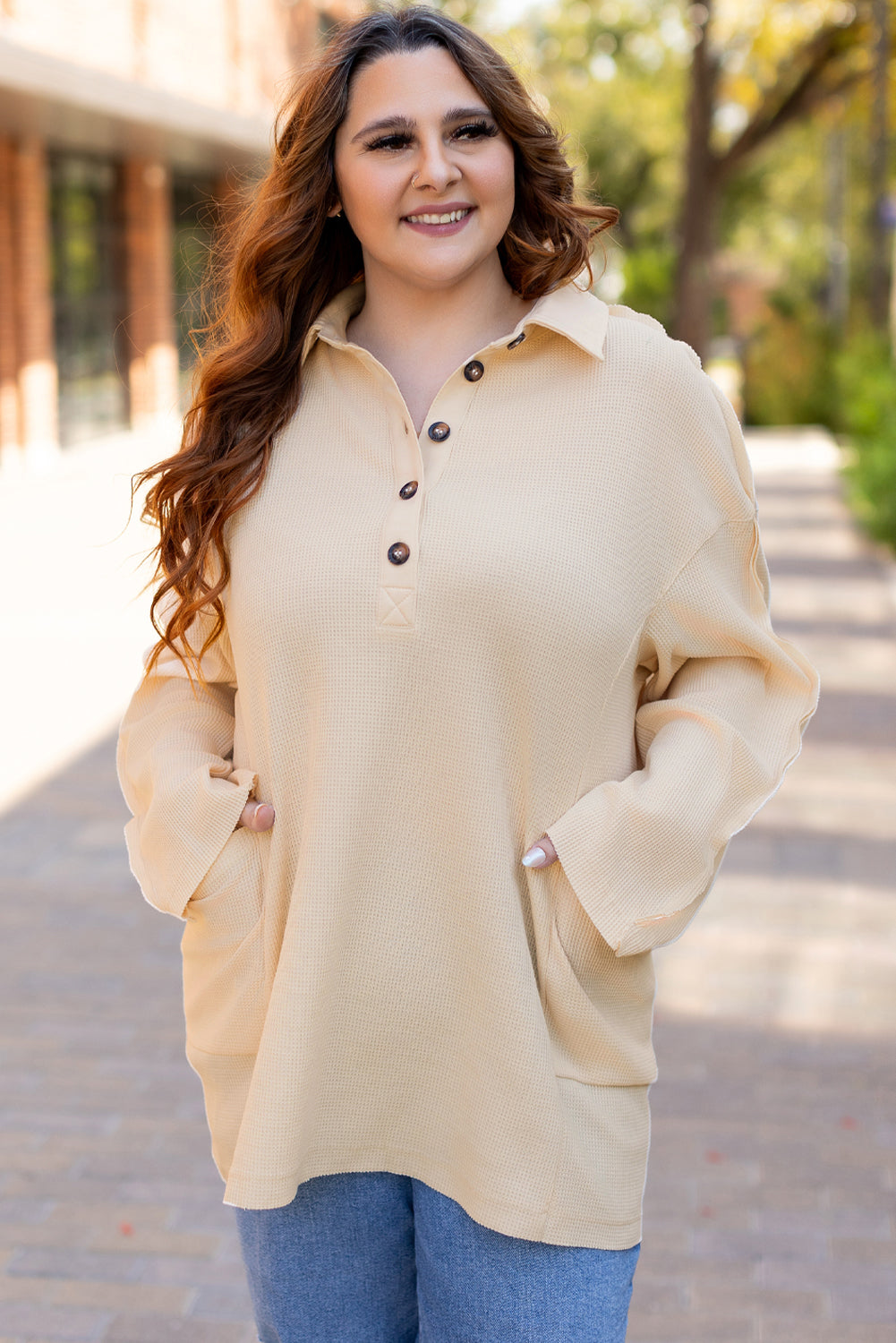 Beth Waffle Knit Henley Tunic Top