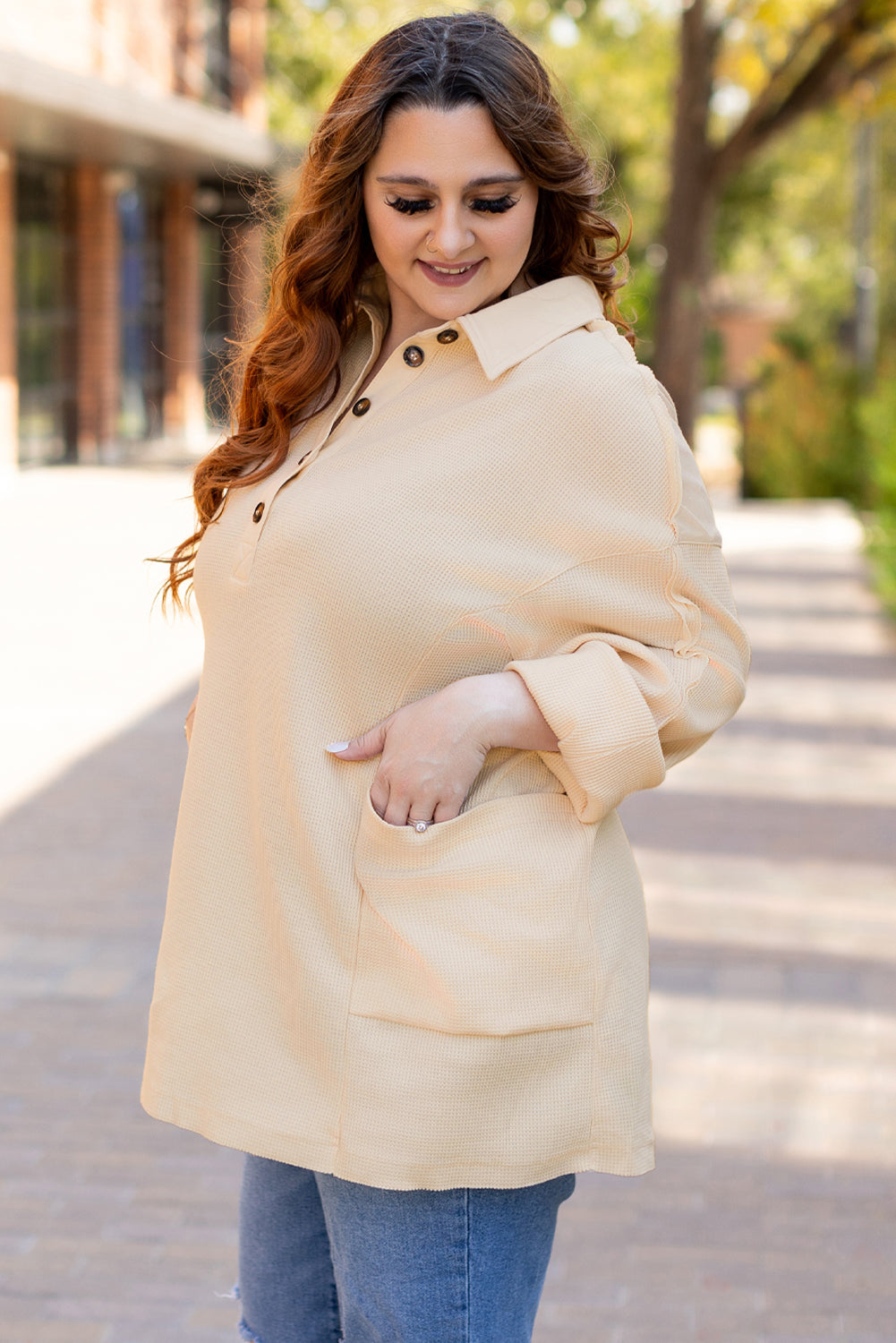 Beth Waffle Knit Henley Tunic Top