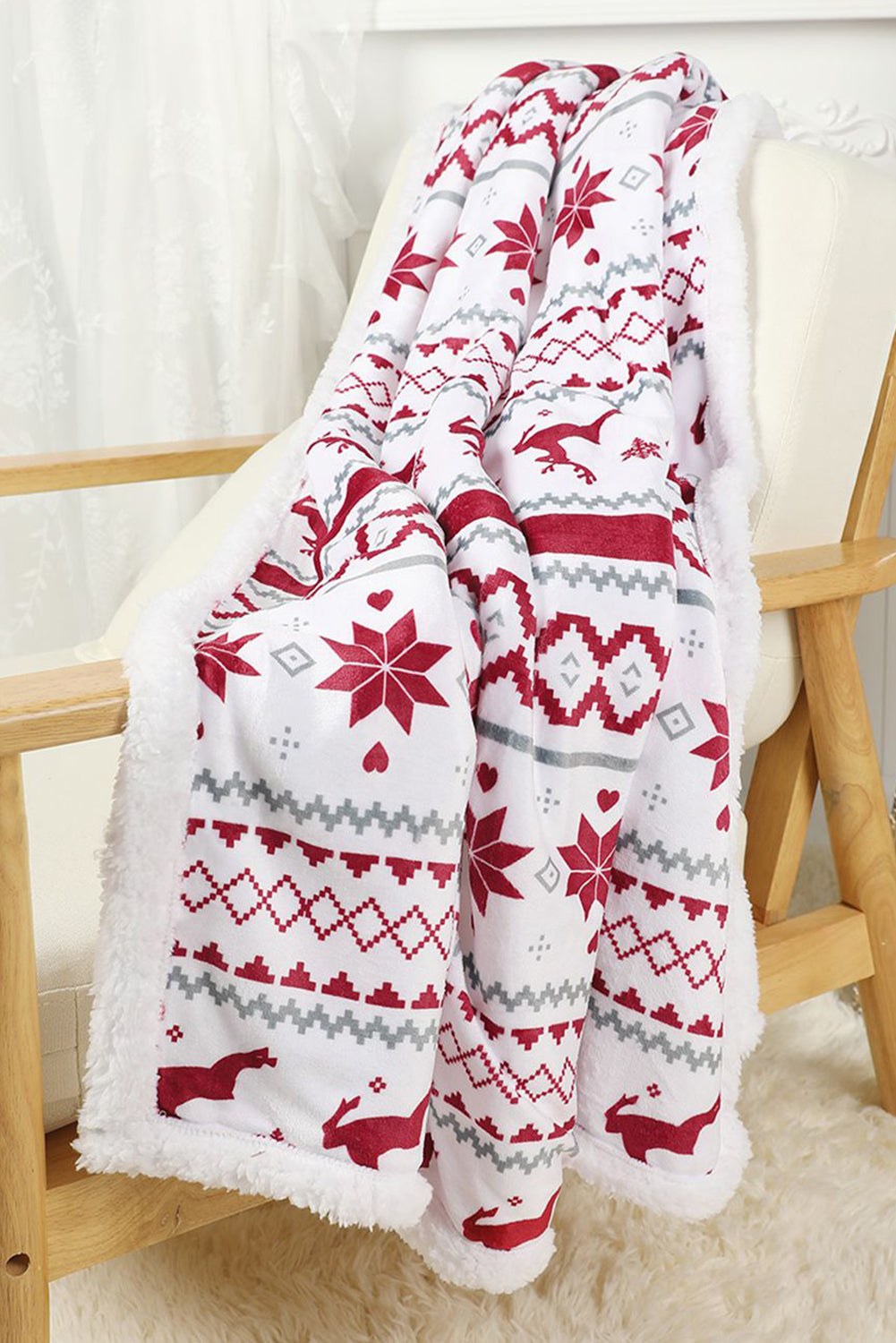 Snow White Reindeer Snowflake Sherpa Blanket