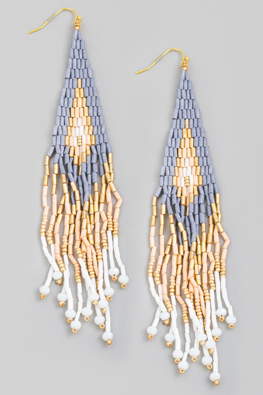 Fame Seed Beaded Fringe Drop Earrings