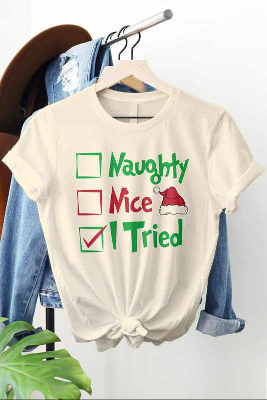 Naughty, Nice, I Tried, Grinch Graphic Tee