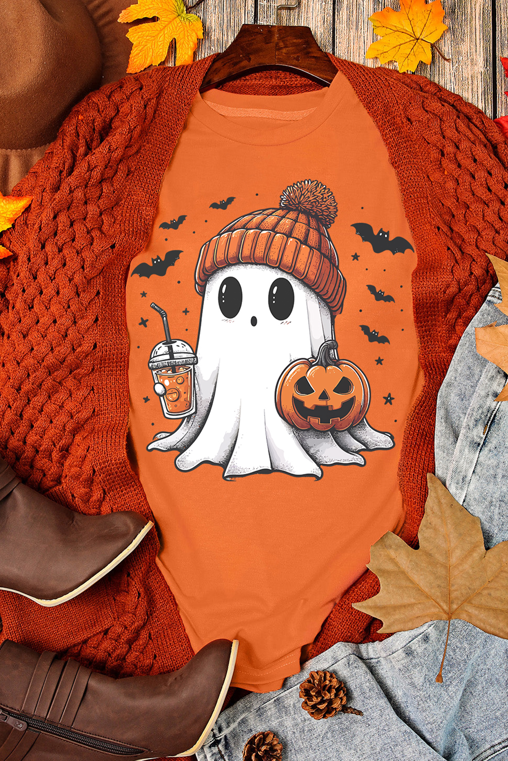 Ghost Pumpkin Print Halloween T Shirt