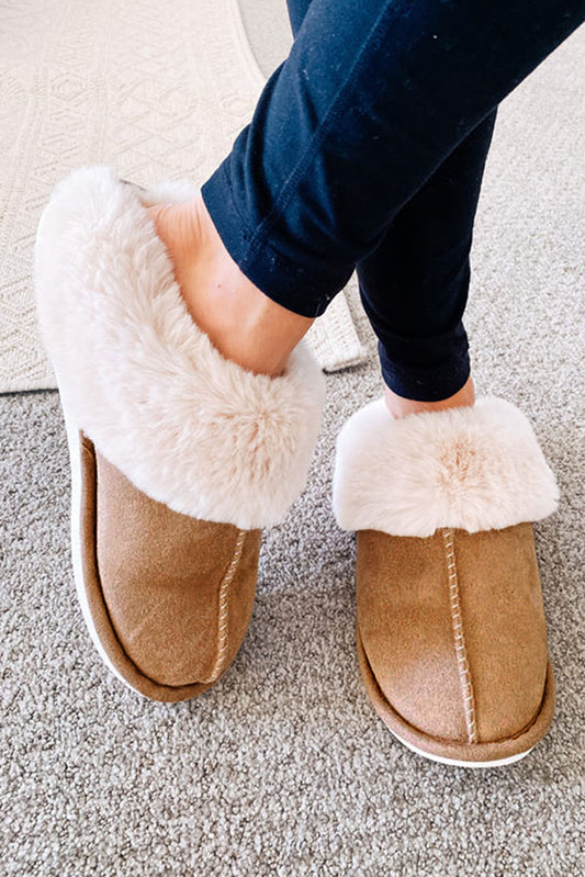 Camel Plush Suede Slippers