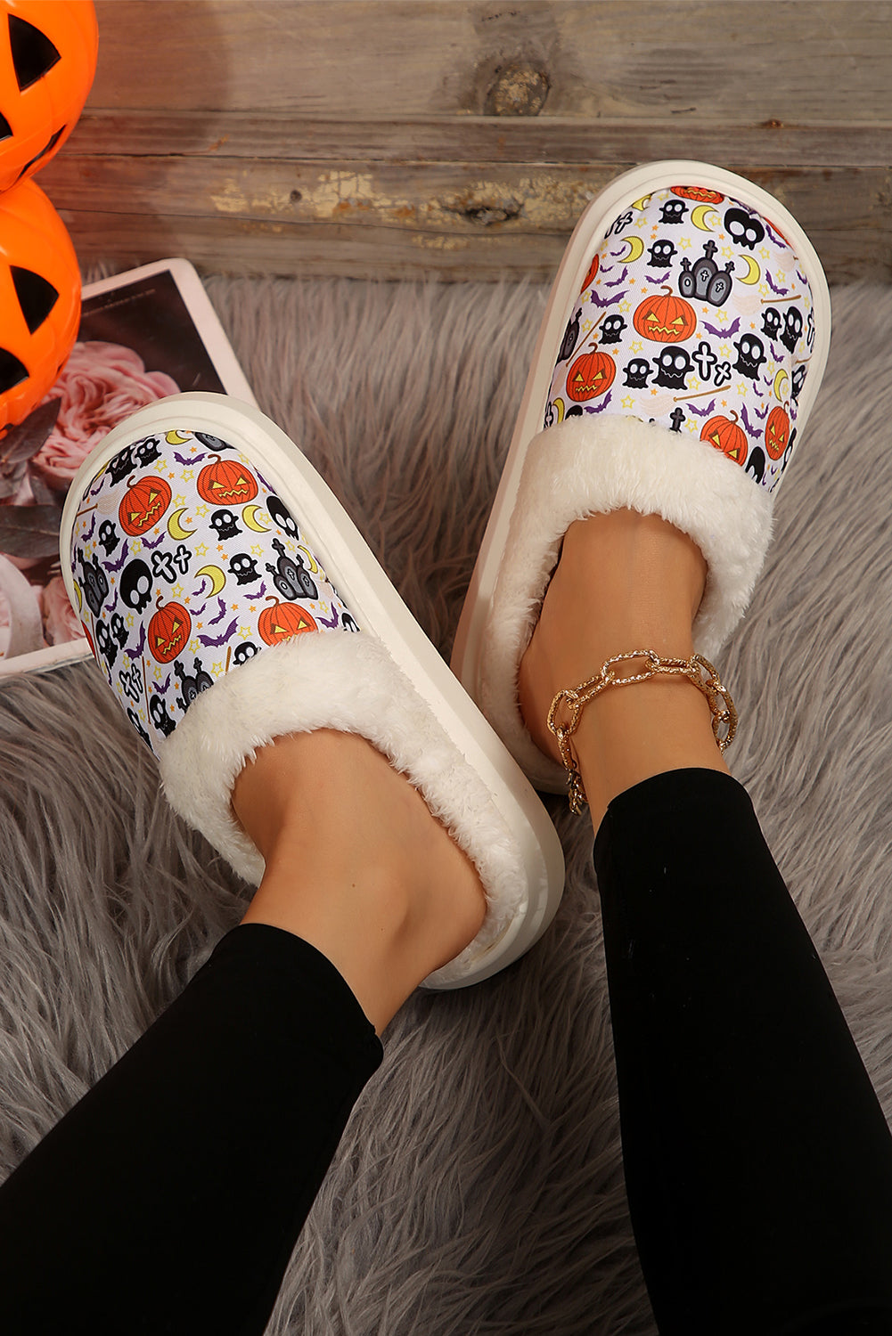 White Halloween Home Slippers