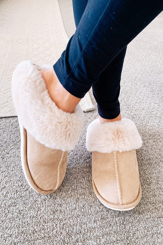 Khaki Suede Plush Lined Slippers