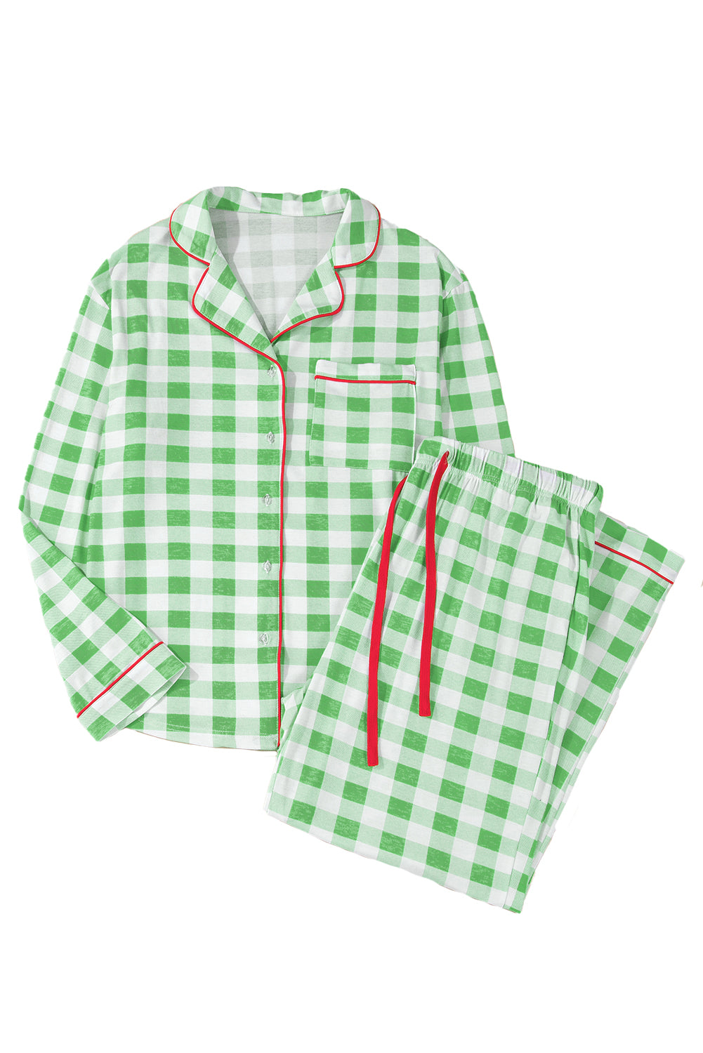 Green Plaid Plus Size Pajama Set