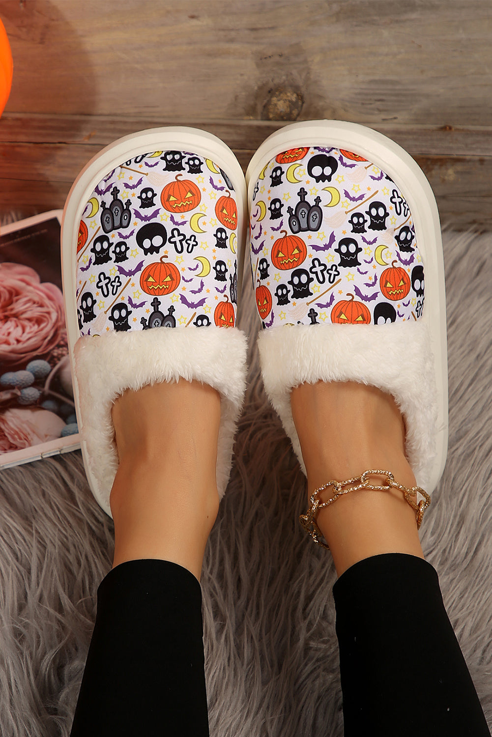 White Halloween Home Slippers