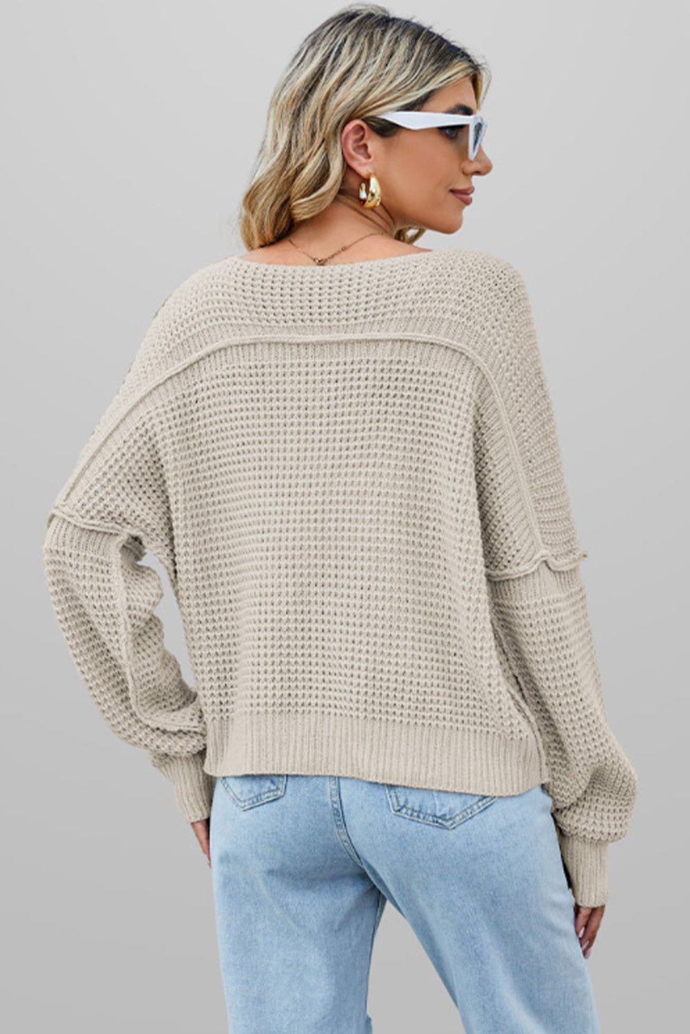 Kelsey Waffle Knit V Neck Sweater