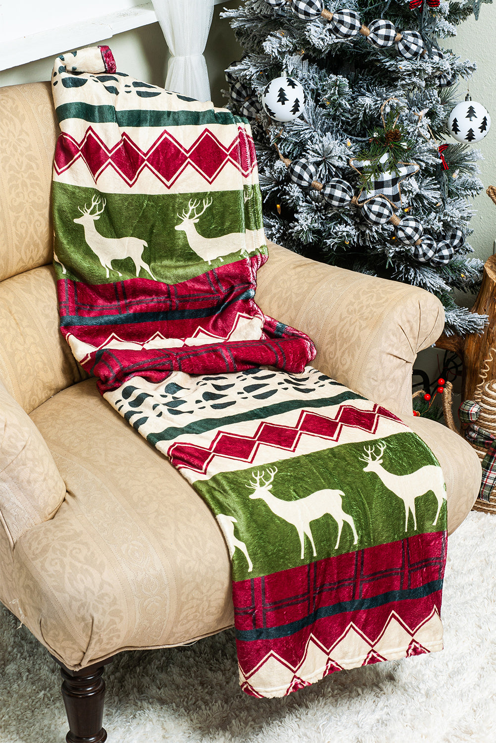 Elk Print Reversible Sherpa Fleece Blanket