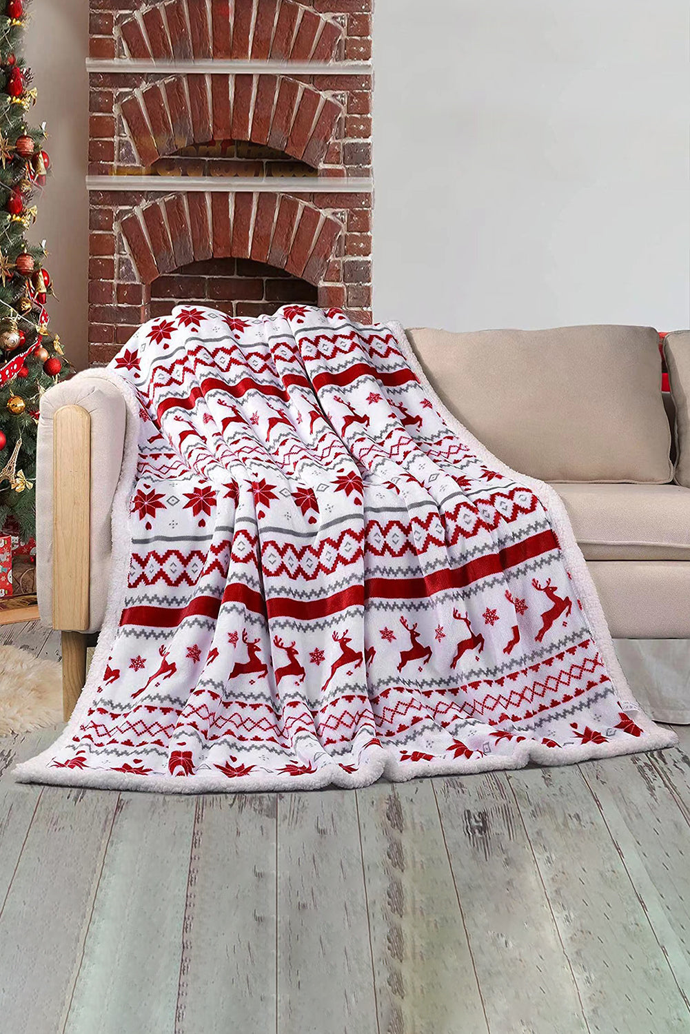 Snow White Reindeer Snowflake Sherpa Blanket