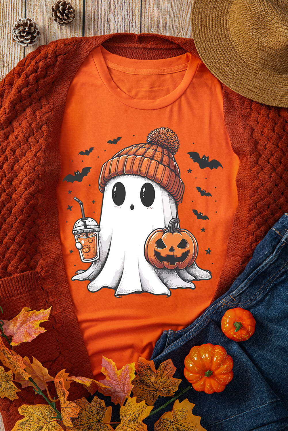 Ghost Pumpkin Print Halloween T Shirt