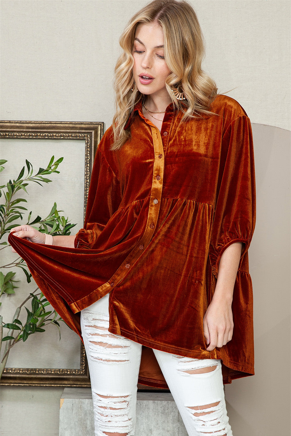 Chelsea Babydoll Velvet Shirt