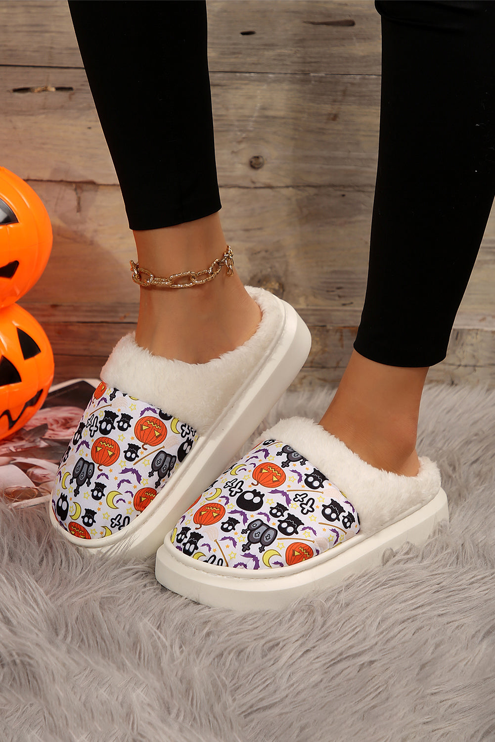 White Halloween Home Slippers