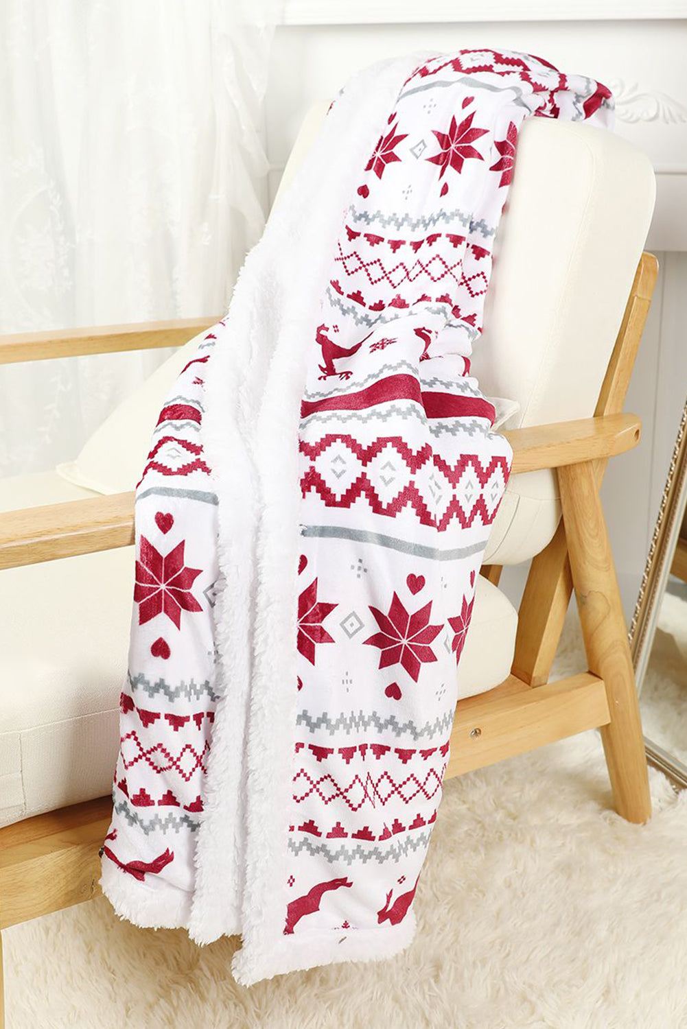 Snow White Reindeer Snowflake Sherpa Blanket