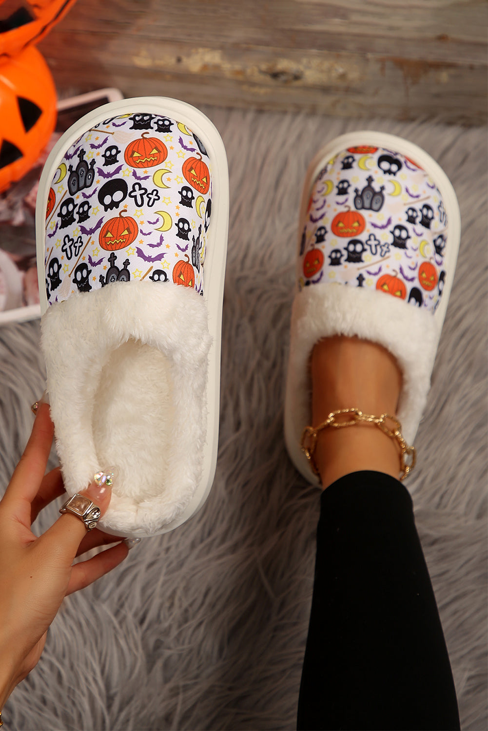 White Halloween Home Slippers