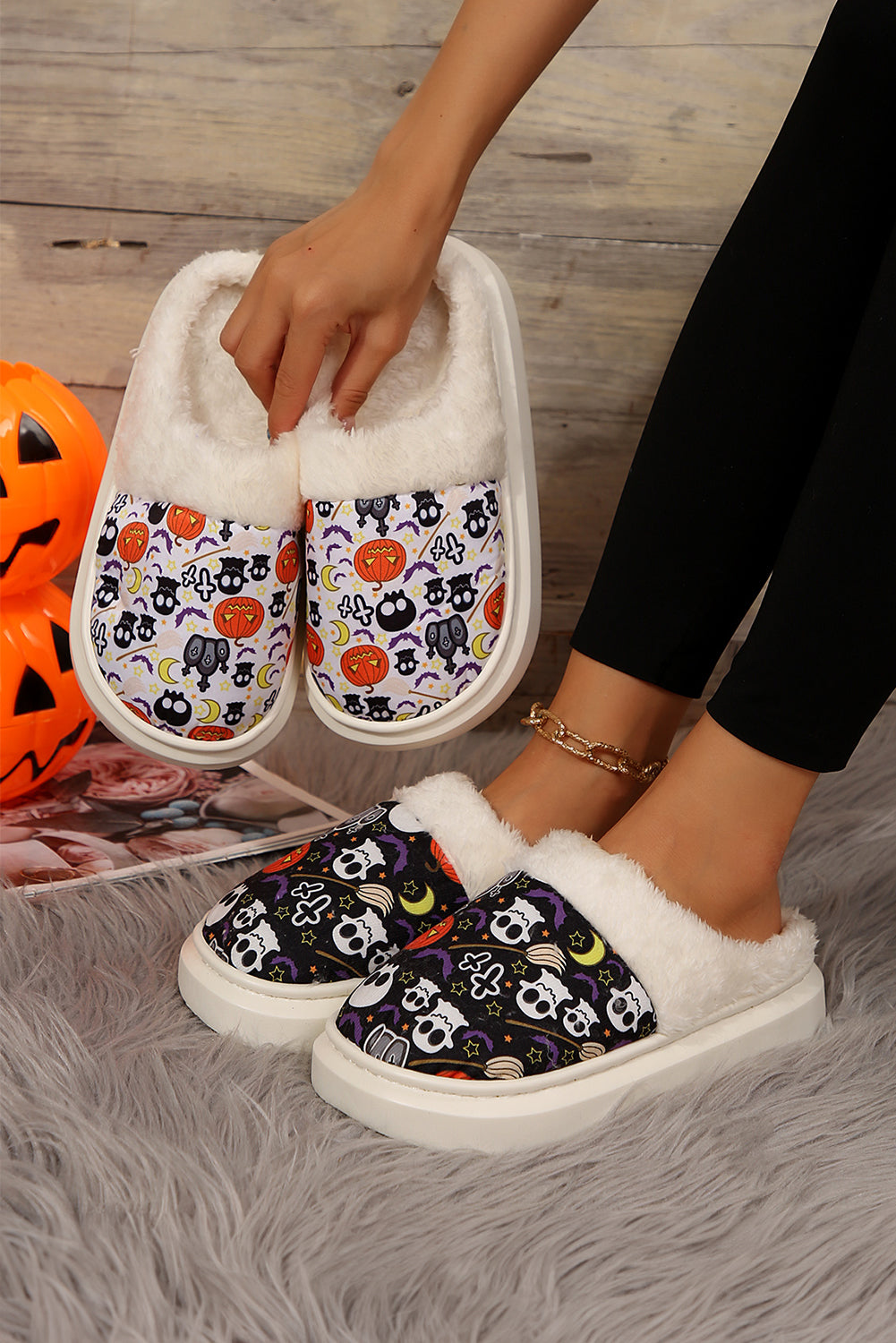 White Halloween Home Slippers