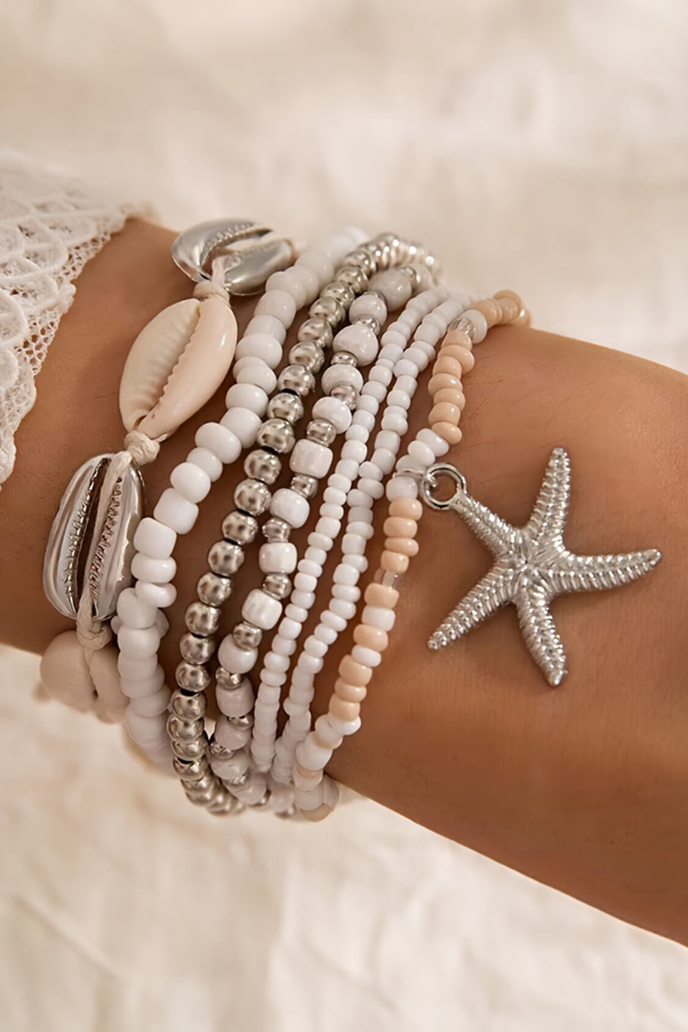 Starfish Seashell Beaded Bracelet Set