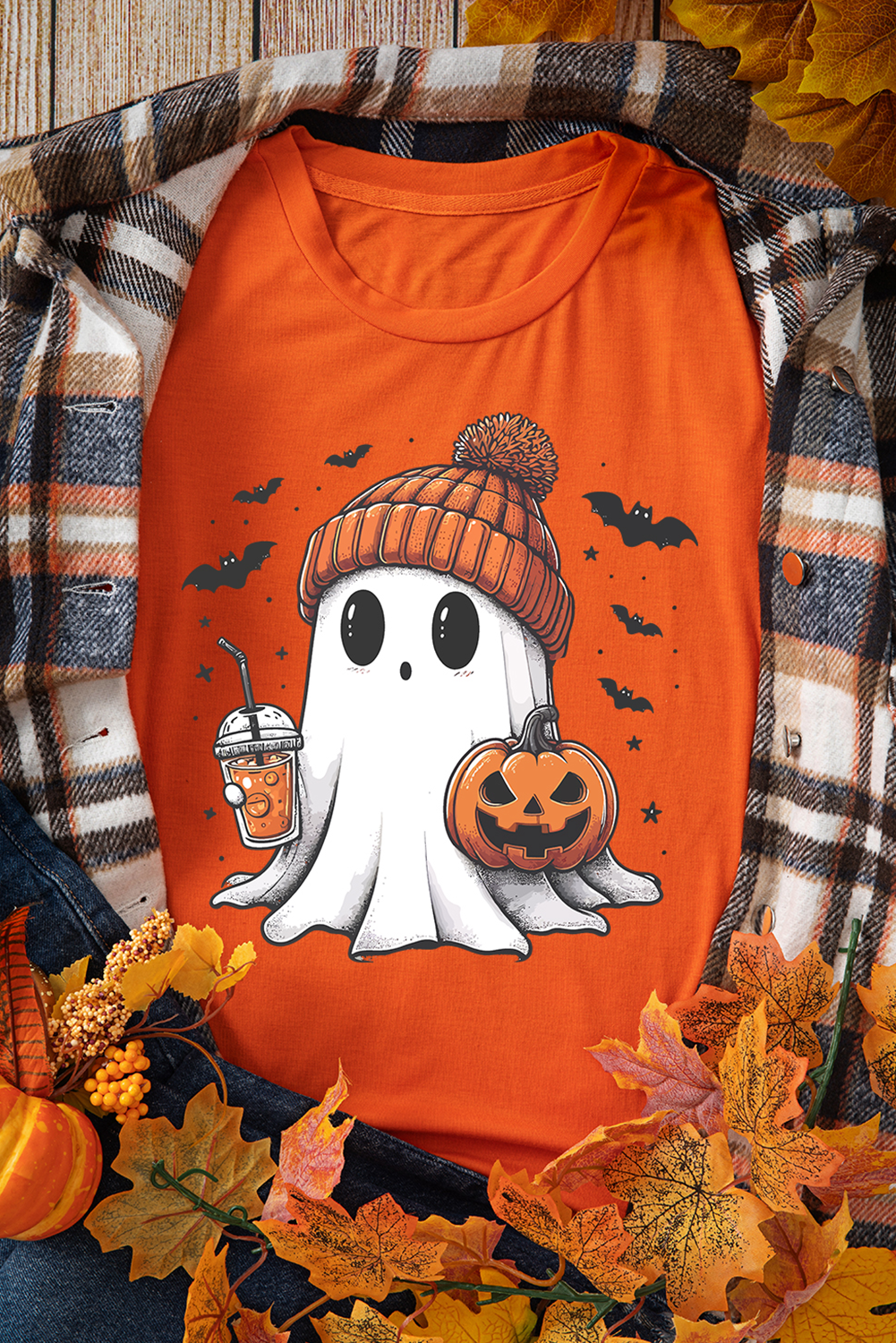 Ghost Pumpkin Print Halloween T Shirt