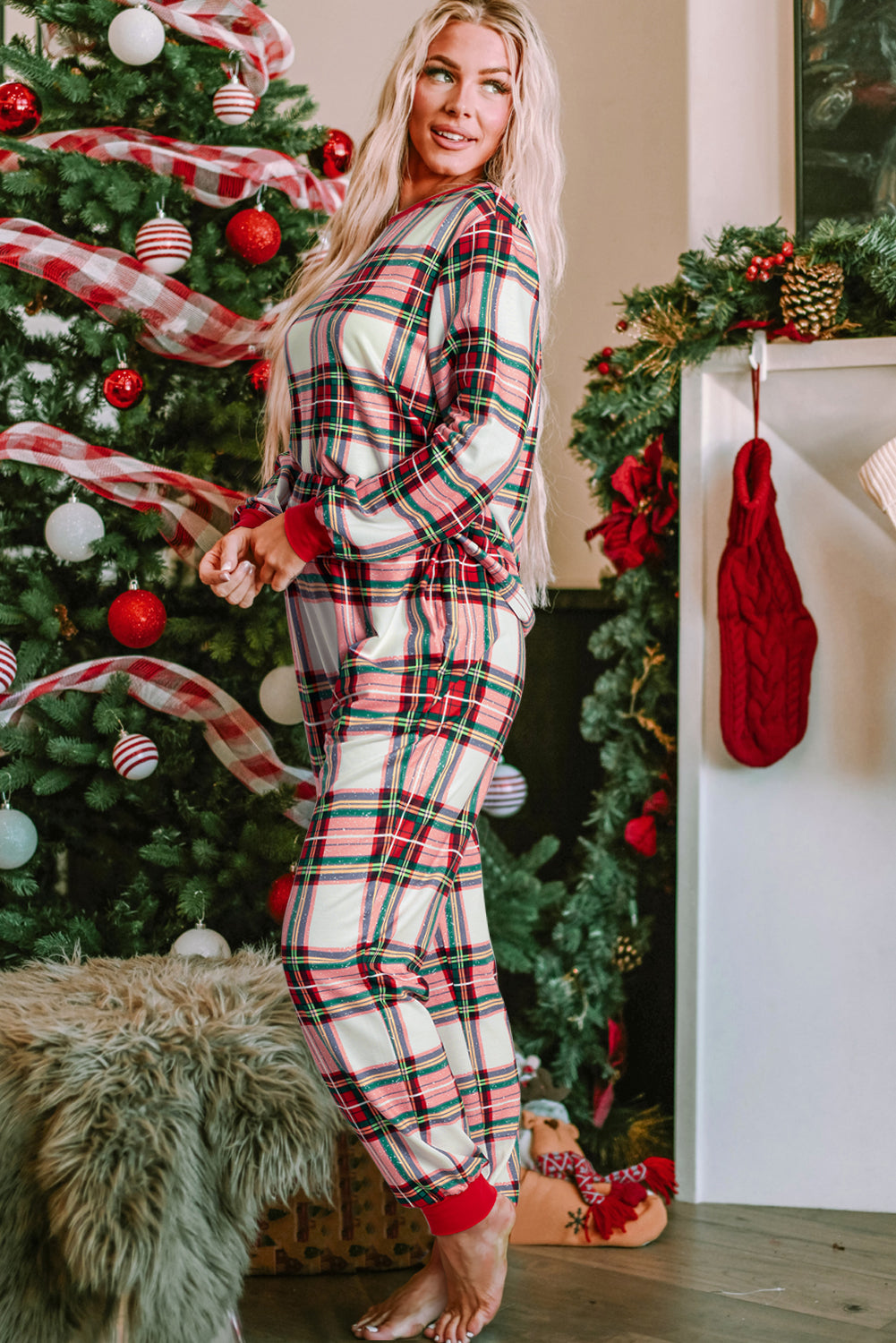 Red Plaid Lounge Set